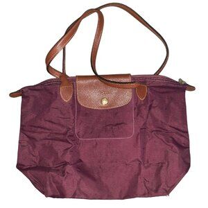 Pre-Owned Longchamp Le Pliage Medium Tote in Bordeaux Long Straps